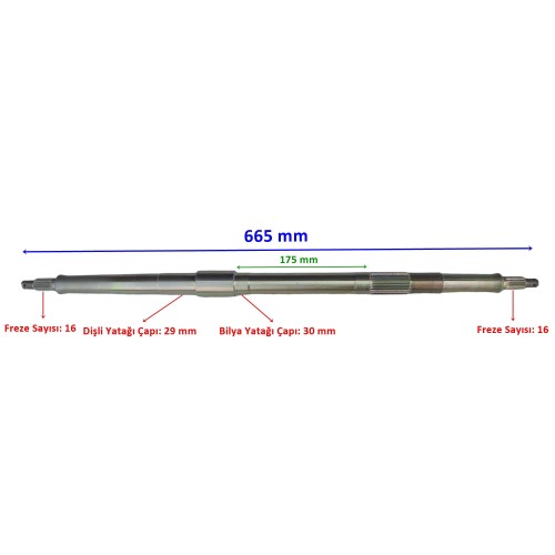 ATV 110 AKS 665 mm DİFRANSİYELLİ DİŞLİ YATAĞI 29 mm 16 FREZE ÖM