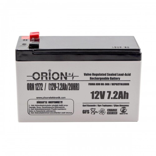 Orion 12V 7.2Ah Bakımsız Kuru Akü - T2 Kalın Soket Orion 12V 7.2Ah Bakımsız Kuru Akü - T2 Kalın Soket