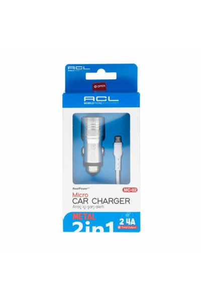 Acl Şarj Aleti Araç USB Mikro Metal 2.4A 2XUSB 1mt MC-02 3433