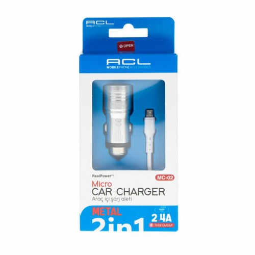 Acl Şarj Aleti Araç USB Mikro Metal 2.4A 2XUSB 1mt MC-02 3433