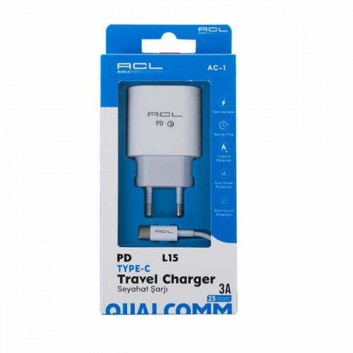 Acl Şarj Aleti Ev PD Type-C Ultra Hızlı 3A 25W AC-1 L15 5047