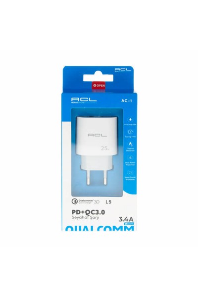 Acl Şarj Başlık Adaptör Ev PD USB QC30 A+C 25W L5 3563