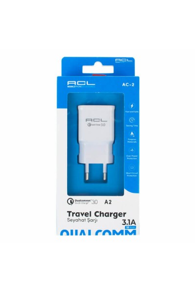 Acl Şarj Başlık Adaptör Ev USB 3.1A 18W Q3 3A A2 8408