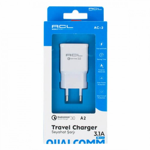Acl Şarj Başlık Adaptör Ev USB 3.1A 18W Q3 3A A2 8408