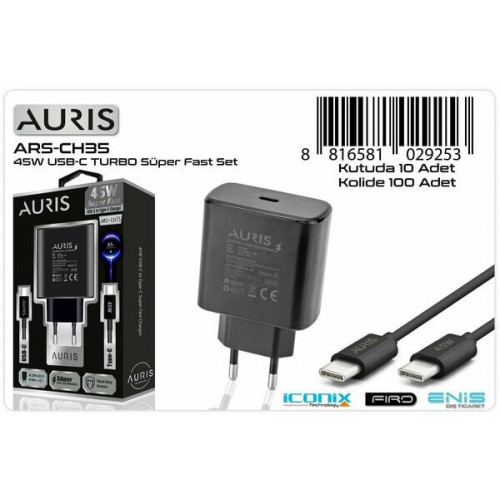 Auris Şarj Aleti Ev PD Type-C Turbo Fast 45W ARS-CH35 9253