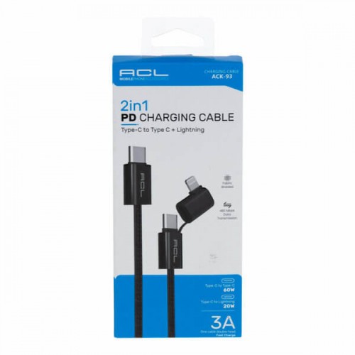 Acl Şarj Kablo PD USB Type-C + Lightning 1Mt 2in1 3.0A Ack-93 9664