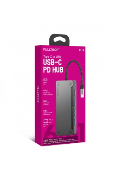 ELK-05768 - Fulltech FH3 6 in 1 Type-c to USB, HDMI, RJ45 Ethernet Hub Dönüştürücü
