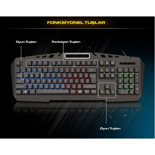 ELK-02802 - Everest KMX-99 Siyah Usb Gökkuşağı Zemin Aydınlatmalı Q Oyuncu Klavye + Mouse Set