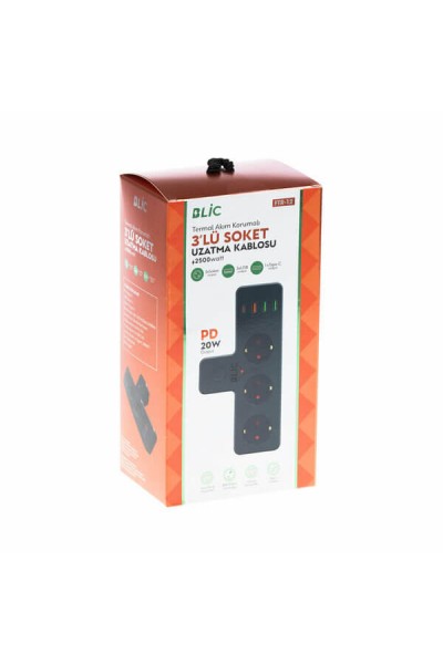 Akım Korumalı Grup Priz Anahtarlı (3 Priz-3XUSB-1 Type-C) FTR-12 1360