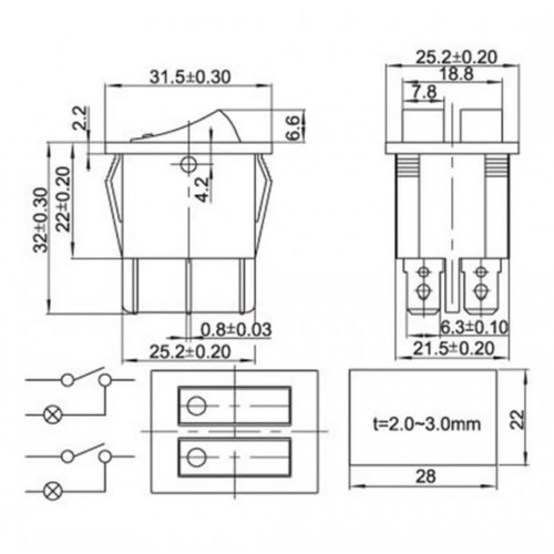 MR-101 İKİLİ IŞIKLI ANAHTAR ON-OFF 6P KIRMIZI