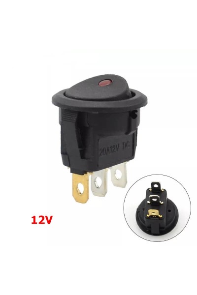 MR-132A YUVARLAK NOKTA KIRMIZI IŞIKLI ANAHTAR ON-OFF 3 BACAKLI 12VOLT 20 AMPER