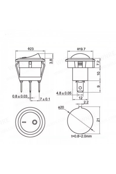 MR-132A YUVARLAK NOKTA KIRMIZI IŞIKLI ANAHTAR ON-OFF 3 BACAKLI 12VOLT 20 AMPER