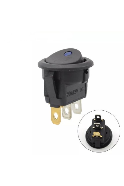 MR-132A YUVARLAK NOKTA MAVİ IŞIKLI ANAHTAR ON-OFF 3 BACAKLI 12VOLT 20 AMPER
