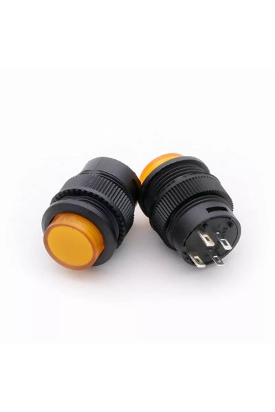 MR-180C 16MM KALICI BUTON 3V LEDLİ PLASTİK SARI
