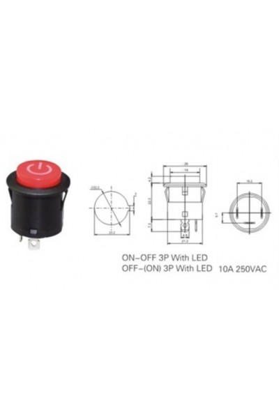 MR-180F 26MM KALICI ROCKER BUTON IŞIKLI ’’POWER’’