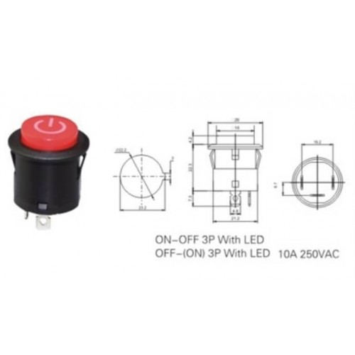MR-180F 26MM KALICI ROCKER BUTON IŞIKLI ’’POWER’’