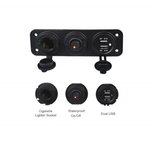 3 LÜ MARİN ÇAKMAKLIK USB ŞARJ SÖKETİ 12V ANAHTARLI PANEL