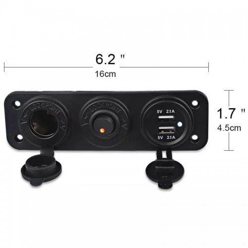 3 LÜ MARİN ÇAKMAKLIK USB ŞARJ SÖKETİ 12V ANAHTARLI PANEL