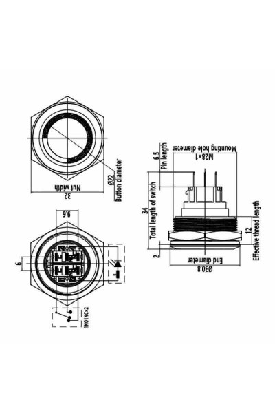 28MM METAL DÜZ YAYLI MAVİ IŞIKLI BUTON PASLANMAZ ÇELİK GQ28-11
