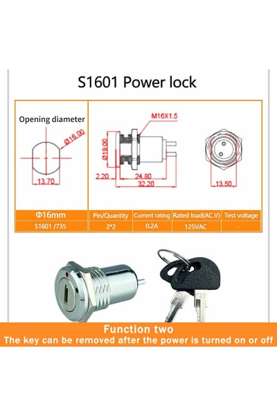 MR-195B 16MM ANAHTARLI SWITCH METAL ANAHTAR (0-1-2) 16mm
