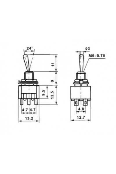 MR-146 TOGGLE SWITCH ON-(ON) 6 BACAKLI (MTS-212) TEK TARAFA YAYLI