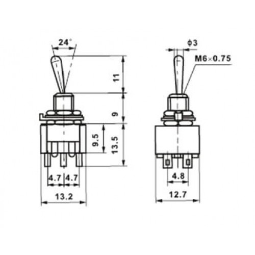 MR-147 TOGGLE SWITCH ON-OFF-(ON) 6 BACAKLI TEK TARAFA YAYLI (MTS-213)