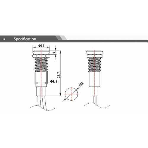 10mm MAVİ RENK METAL KABLOLU SU GEÇİRMEZ SİNYAL LAMBASI IP67 24V