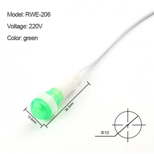 IC-227 SİNYAL LAMBASI 10 MM PLASTİK KABLOLU 220V YEŞİL