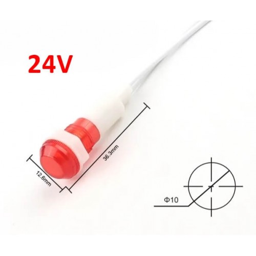 MR-227 SİNYAL LAMBASI 10 MM PLASTİK KABLOLU 24V DC KIRMIZI