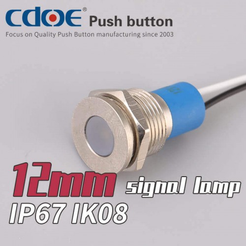 12mm MAVİ RENK METAL KABLOLU SU GEÇİRMEZ SİNYAL LAMBASI IP67 24V