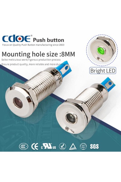 8MM SU GEÇİRMEZ IP67 METAL SİNYAL LAMBASI BEYAZ 12V