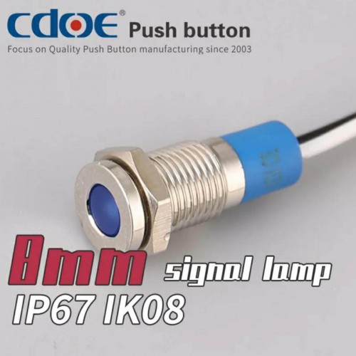 8mm METAL KABLOLU SU GEÇİRMEZ SİNYAL LAMBASI IP67 SARI 24V