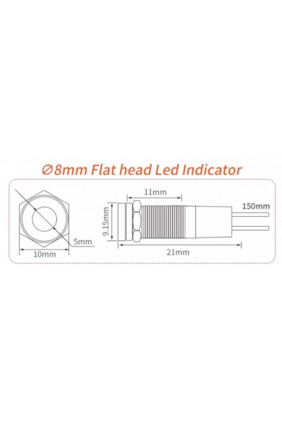 8mm METAL KABLOLU SU GEÇİRMEZ SİNYAL LAMBASI IP67 SARI 12V