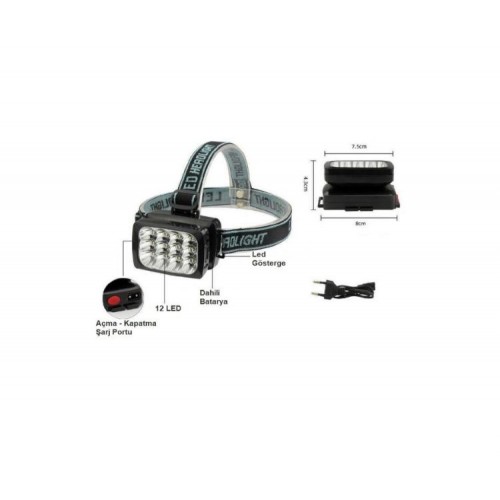 Gold Htc GHTC-1837 12 Ledli 2 Kademeli Şarjlı Kafa Feneri