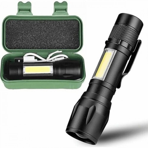 El Feneri Metal Mini Cob Ledli USB Şarjlı Kutulu