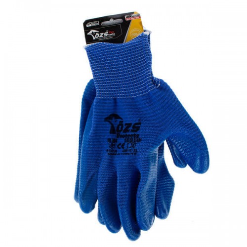 Özs İş Eldiveni 1/2 Nitril Kaplama Örme Zebra Mavi No.10 Kart Askılı ÖZS-8924 6942 7731