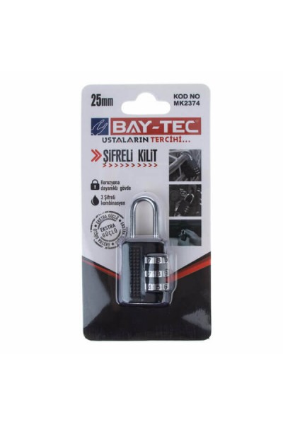 Baytec Asma Kilit Siyah Vakumlu Şifreli No.25mm MK2374 2255