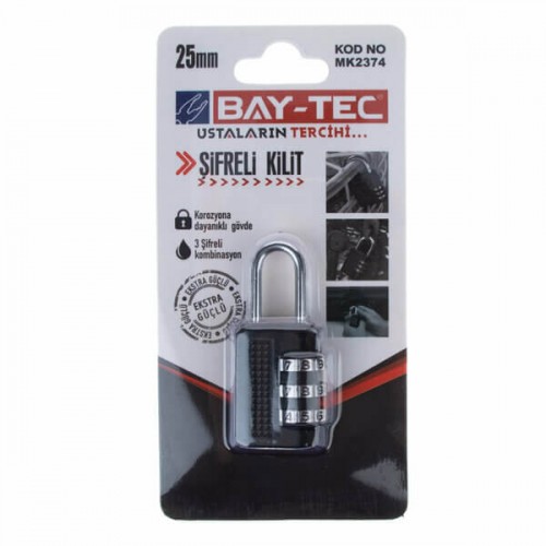 Baytec Asma Kilit Siyah Vakumlu Şifreli No.25mm MK2374 2255