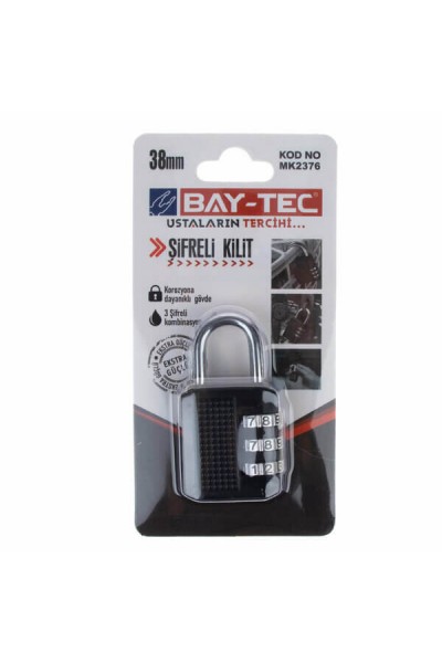 Baytec Asma Kilit Siyah Vakumlu Şifreli No.38mm MK2376 2279