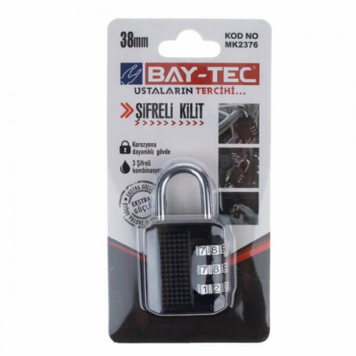 Baytec Asma Kilit Siyah Vakumlu Şifreli No.38mm MK2376 2279