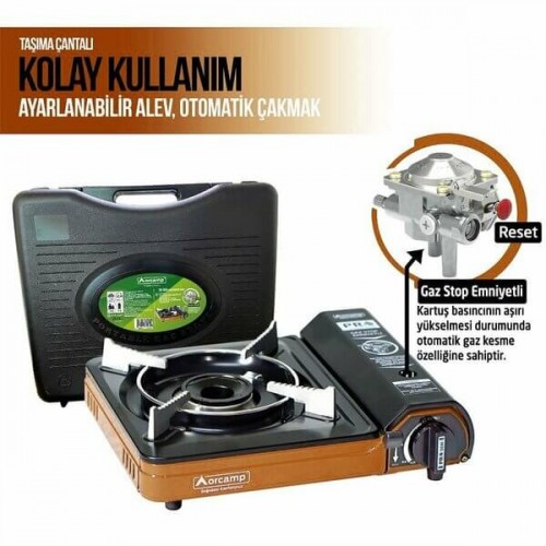 Orcamp Portatif Ocak Köşeli Eloksal Plastik Çantalı Turuncu CK-505 TURUNCU 7937