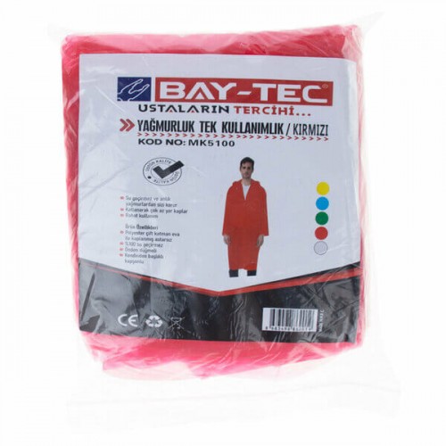 Baytec Yağmurluk Düğmeli Tek Kullanımlık 61Gr Kırmızı MK5100 2019