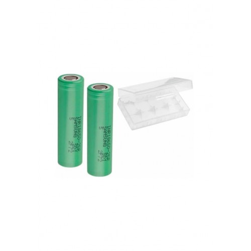 Samsung INR18650-25R 2500 mAh 3.7 V Li-Ion Şarj Edilebilir Pil 2'li + 1 Adet 2'li Pil Kutusu Set