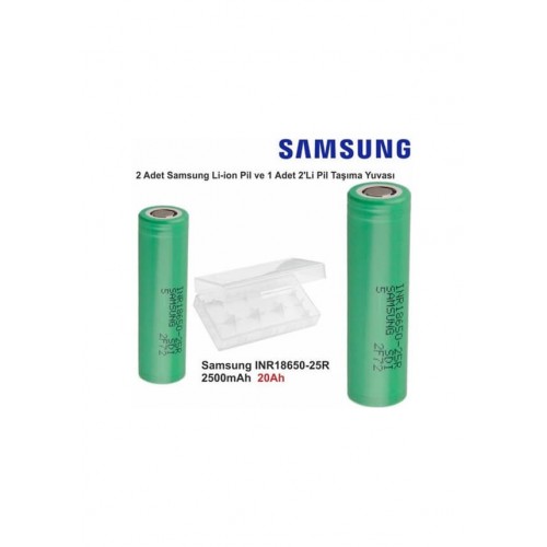 Samsung INR18650-25R 2500 mAh 3.7 V Li-Ion Şarj Edilebilir Pil 2'li + 1 Adet 2'li Pil Kutusu Set