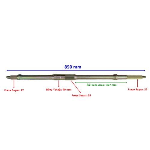 ATV YUKİ PİTON 400 UYUMLU AKS DİFRANSİYELLİ 850 mm BİLYA YATAĞI 40 mm 27 FREZE ÖM