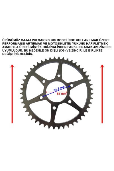 BAJAJ PULSAR NS 200 UYUMLU ARKA DİŞLİ PERFORMANS 428-48T İÇ 58 mm ÖM