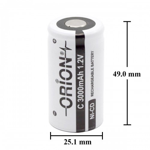 Orion 1.2V Ni-Cd C Orta Boy 3000mAh Şarj Edilebilir Pil