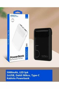 Acl Powerbank Lcd Göstergeli Dahili Type-C Mikro 2xUSB 5000 Mah PW-91 4124