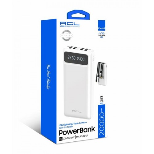 Acl PowerBank Şarj Aleti Lcd Gösterge Fenerli 20.000Mah PW-83 2398