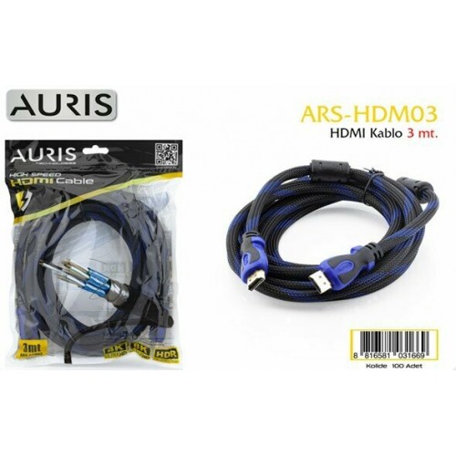 Auris HDMI Kablo 3 Mt Örgülü ARS-HDM03 1669